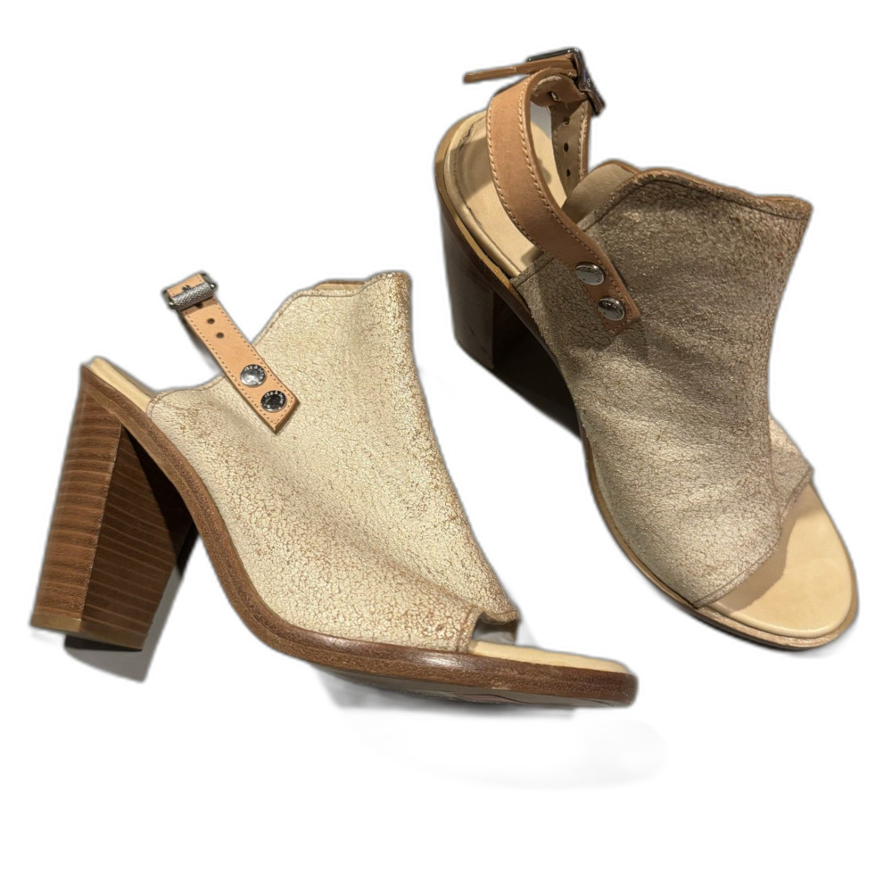 rag & bone Wyatt Heel Sandals Leather Peep Toe Ankle Strap Block Cream Women 8